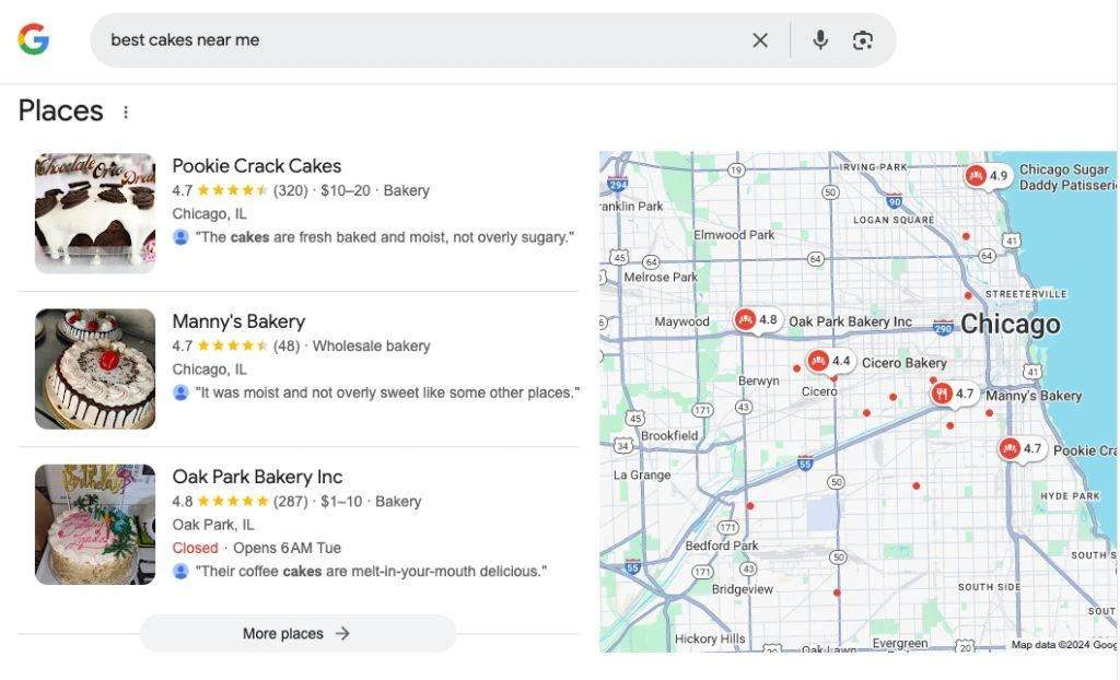 Local search example for a small business
