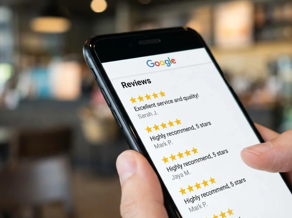 Customers leaving genuine reviews for a local business