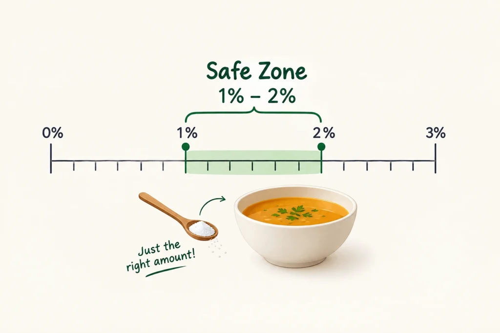 Keyword density scale showing 1 to 2 percent as the safe range
